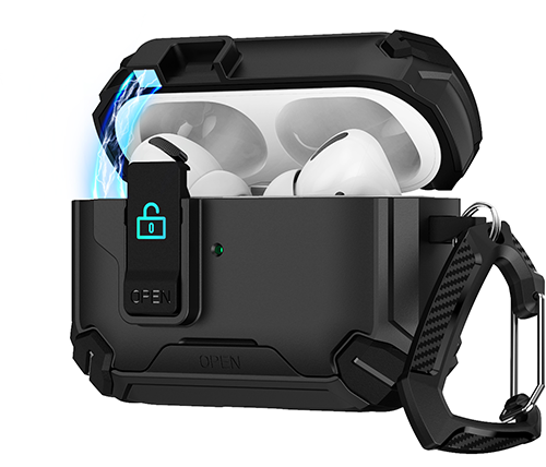 כיסוי  לאיירפודס פרו 3 מוקשח – מנגנון נעילה, סטנד מובנה, תומך טעינה אלחוטית MagSafe – מותג Ivory Mobile בצבע שחור