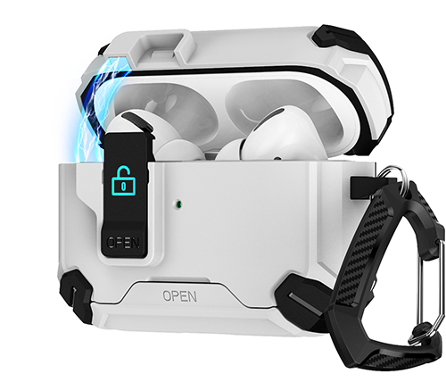 כיסוי  לאיירפודס פרו 3 מוקשח – מנגנון נעילה, סטנד מובנה, תומך טעינה אלחוטית MagSafe – מותג Ivory Mobile בצבע לבן