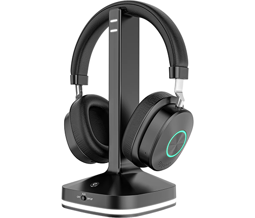 אוזניות לטלוויזיה אלחוטיות נטענות עם מיקרופון TV-966 On Ear לטלוויזיה בצבע שחור