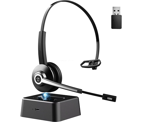 אוזניות מוקד אלחוטיות בלוטוס טעינת USB-C עם מיקרופון MIZUKI Bluetooth-681C בצבע שחור 