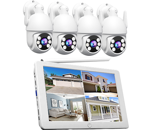 מערכת NVR אלחוטית עם 4 מצלמות אבטחה מתכווננות חיצוניות אפולוקס - צבע לבן - APOLLOX NVS009-K  