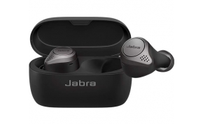 אוזניות אלחוטיות Jabra Elite 75t Bluetooth עם מיקרופון בצבע שחור ואפור הכוללות כיסוי טעינה