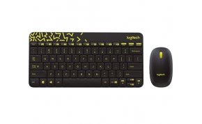 סט מקלדת ועכבר אלחוטיים Logitech MK240 NANO Wireless בצבע שחור וצהוב עברית ואנגלית
