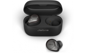 אוזניות אלחוטיות Jabra Elite 85t Bluetooth עם מיקרופון בצבע כסוף שחור הכוללות כיסוי טעינה
