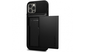 כיסוי לטלפון Spigen Slim Armor Wallet iPhone 12/12 Pro בצבע שחור הכולל מגירה לכרטיסי אשראי