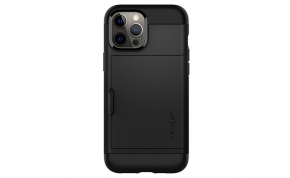 כיסוי לטלפון Spigen Slim Armor CS iPhone 12 Pro Max בצבע שחור הכולל מגירה לכרטיסי אשראי