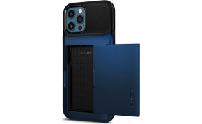 כיסוי לטלפון Spigen Slim Armor Wallet iPhone 12 Pro Max בצבע כחול הכולל מגירה לכרטיסי אשראי