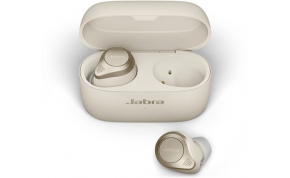 אוזניות אלחוטיות Jabra Elite 85t Bluetooth עם מיקרופון בצבע זהב הכוללות כיסוי טעינה