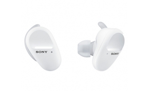 אוזניות ספורט אלחוטיות Sony WF-SP800N עם מיקרופון Bluetooth בצבע לבן הכוללות כיסוי טעינה